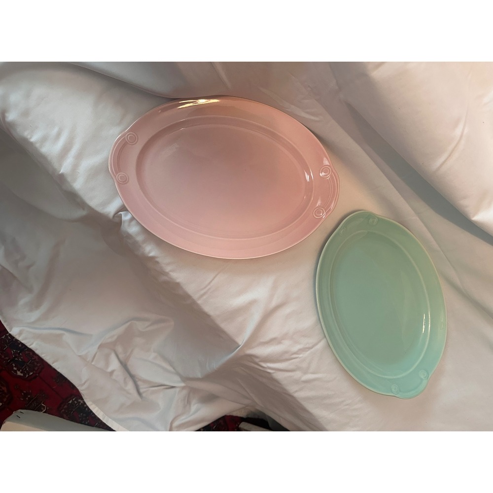 Vintage LuRay Pastels Oval Platters Set of 2 Surf Green & Persian Rose Pink 12in